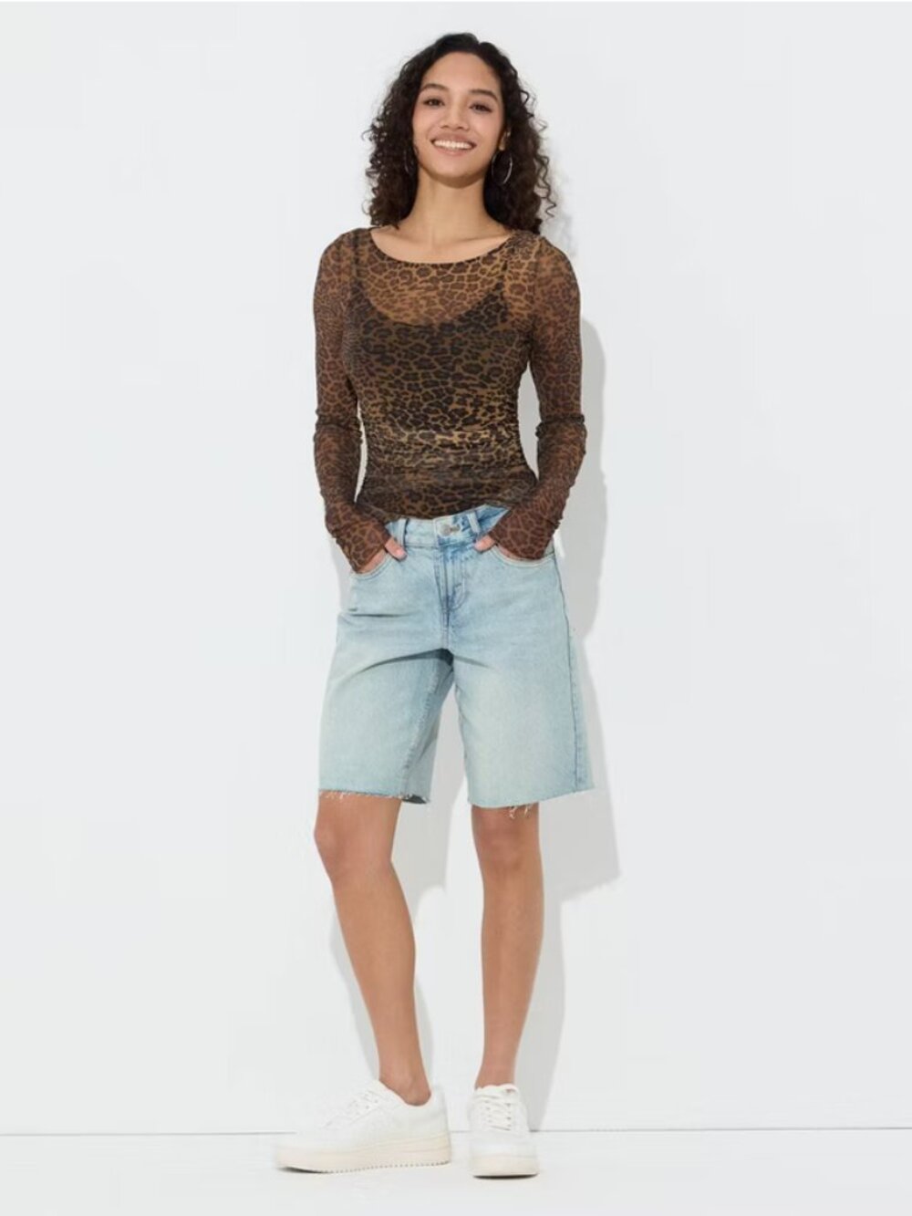 Women's Long Sleeve Boat Neck Mesh Top - Wild Fable Brown Leopard Print S - Picture 3 of 3